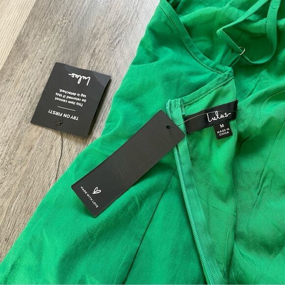 Lulu’s High Neck Ruched Dress Green Mini Medium NEW Party - Picture 8 of 11